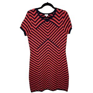 CREMIEUX Womens Large Red & Navy Mini dress Chevron Striped Short Sleeve Sweater